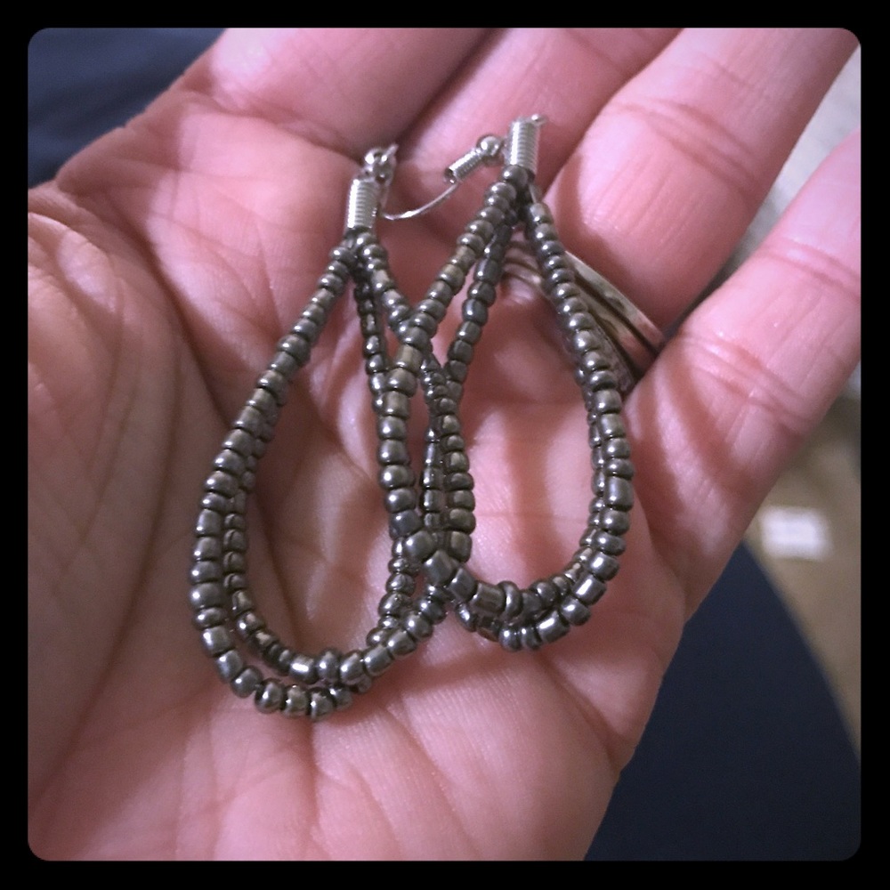 Gun metal colored beaded drop earrings